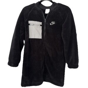 Nike Fleece Faux Fur Zip Jacket Big Kids Girls Long Black M DJ5833-010